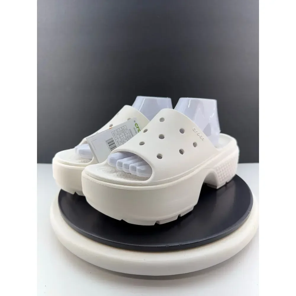 Crocs Stomp Slide Womens Size 9 White Platform Slip On Sandals‎ Shoes 209346-0VV